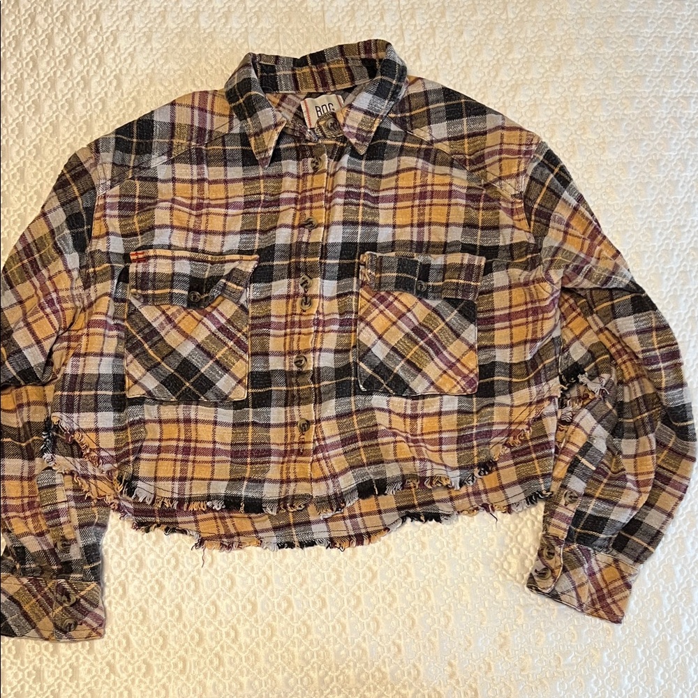 BDG Cropped Multicolor Plaid Shirt